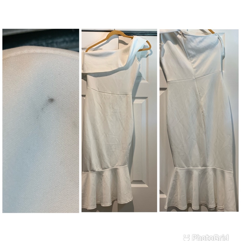 White Fitted flared at the bottom dress